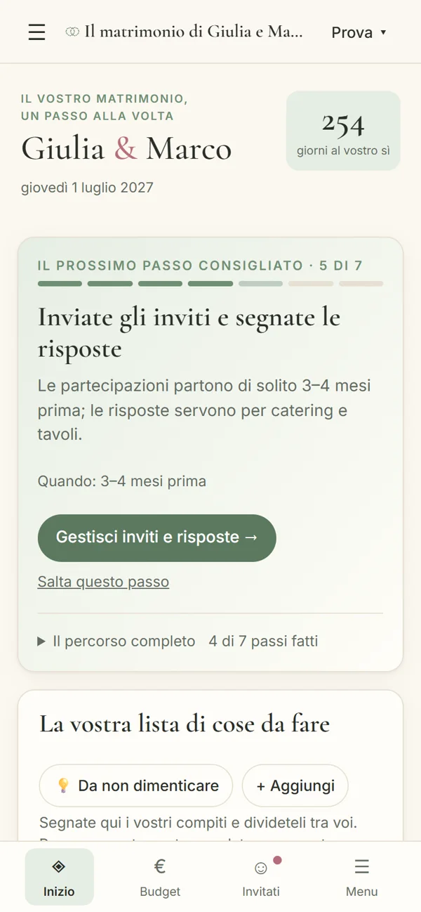 L'app Il nostro matrimonio aperta sul telefono